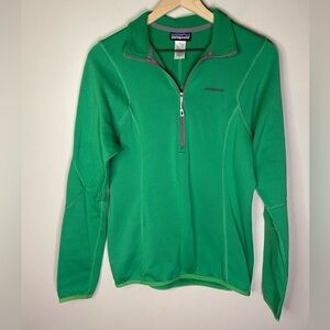 Patagonia fleece pullover women medium Piton pullover green pink zipper outdoor